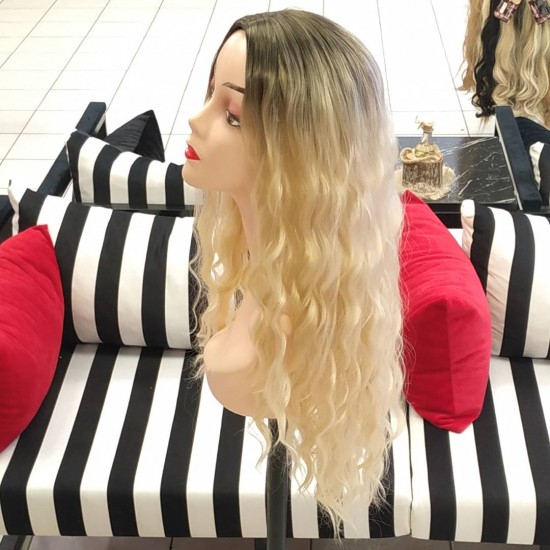 Ankara Kızılay Fiber Sentetik Peruk Uzun Dalgalı Koyu Kumral Platin