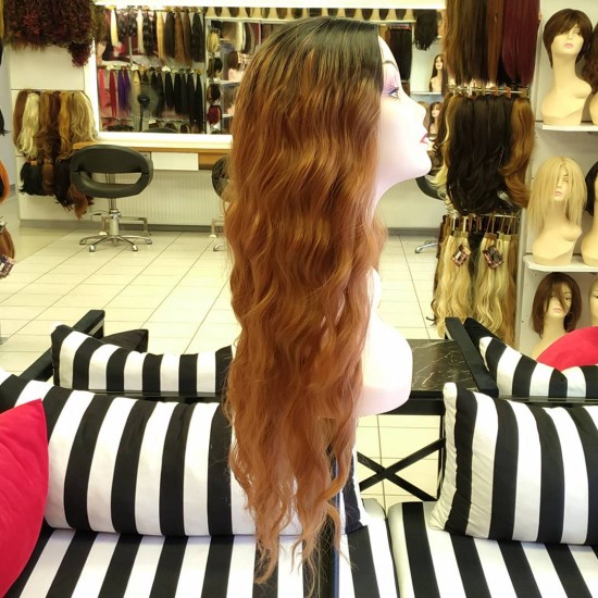 Ankara Kızılay Fiber Sentetik Peruk Uzun Dalgalı Siyah Bakır Ombre