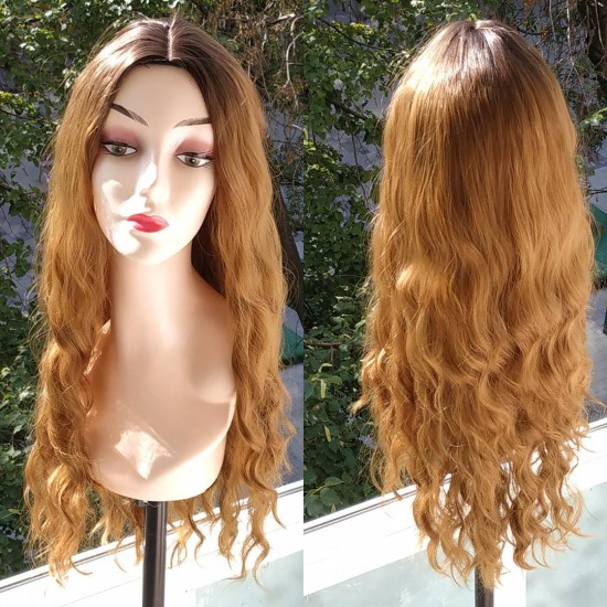 Ankara Kızılay Fiber Sentetik Peruk Uzun Dalgalı Kumral Karamel Ombre