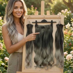 Ankara Fiber Sentetik Saç 1 Adet Yarımay 2 Adet Yan Çıt Çıt Siyah Koyu Gri Ombre