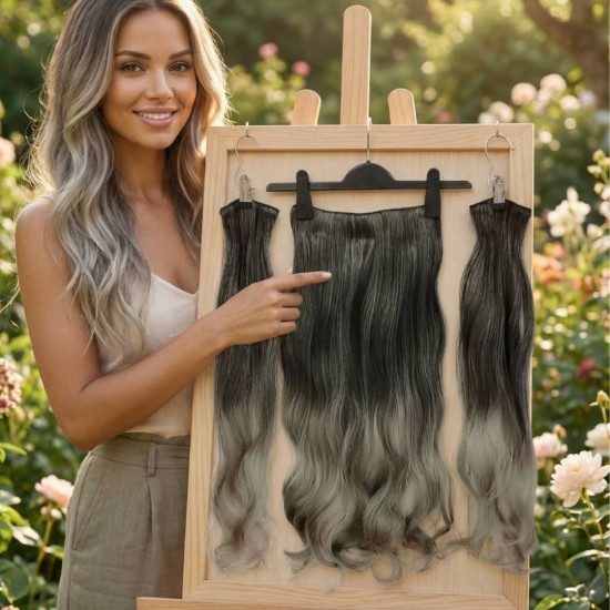 Ankara Fiber Sentetik Saç 1 Adet Yarımay 2 Adet Yan Çıt Çıt Siyah Koyu Gri Ombre