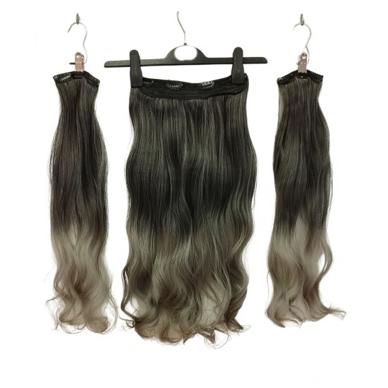 Ankara Fiber Sentetik Saç 1 Adet Yarımay 2 Adet Yan Çıt Çıt Siyah Koyu Gri Ombre