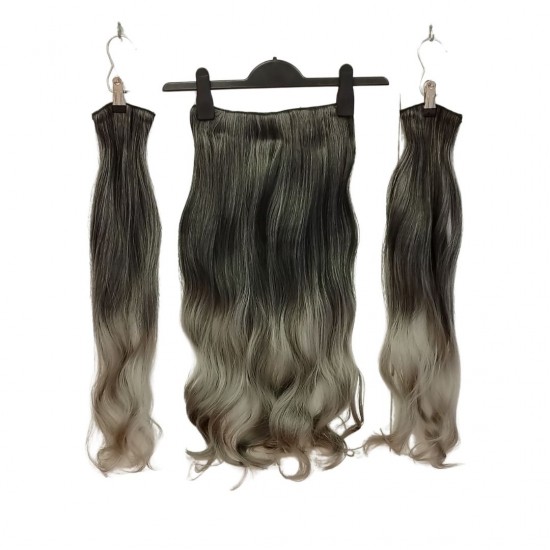 Ankara Fiber Sentetik Saç 1 Adet Yarımay 2 Adet Yan Çıt Çıt Siyah Koyu Gri Ombre