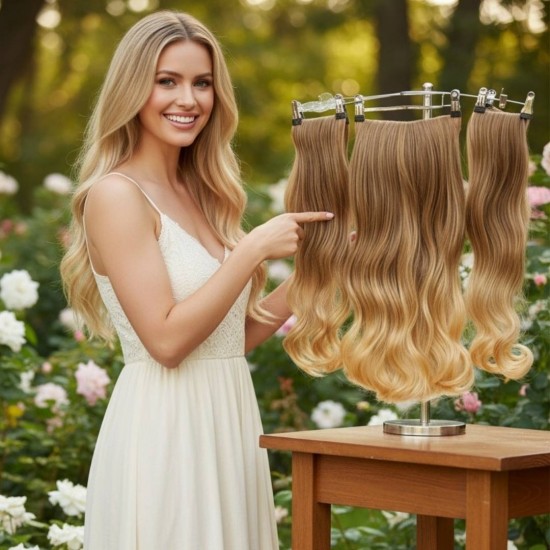 Ankara Fiber Sentetik Saç 1 Adet Yarımay 2 Adet Yan Çıt Çıt Açık Karamel Dore Sarı Ombre