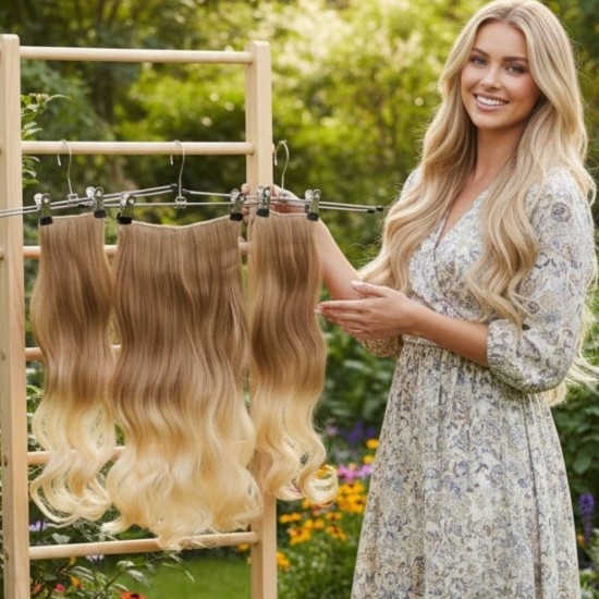 Ankara Fiber Sentetik Saç 1 Adet Yarımay 2 Adet Yan Çıt Çıt Açık Karamel Dore Sarı Ombre