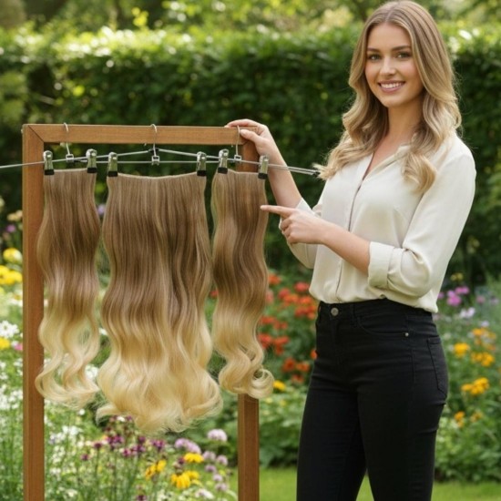 Ankara Fiber Sentetik Saç 1 Adet Yarımay 2 Adet Yan Çıt Çıt Açık Karamel Dore Sarı Ombre