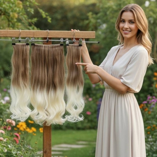 Ankara Fiber Sentetik Saç 1 Adet Yarımay 2 Adet Yan Çıt Çıt Açık Karamel Platin Ombre