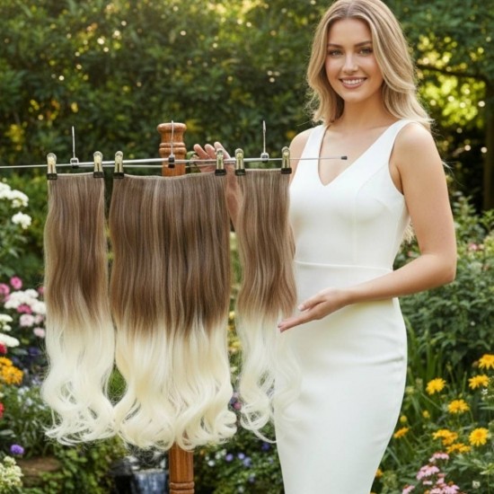 Ankara Fiber Sentetik Saç 1 Adet Yarımay 2 Adet Yan Çıt Çıt Açık Karamel Platin Ombre