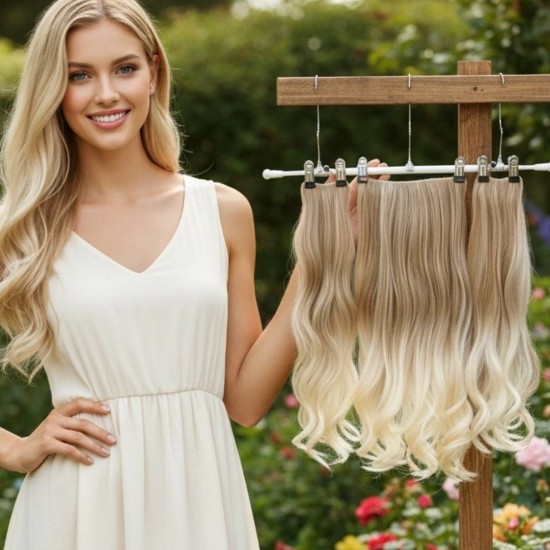 Ankara Fiber Sentetik Saç 1 Adet Yarımay 2 Adet Yan Çıt Çıt Açık Karamel Platin Ombre