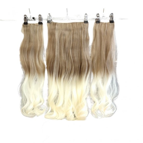 Ankara Fiber Sentetik Saç 1 Adet Yarımay 2 Adet Yan Çıt Çıt Açık Karamel Platin Ombre