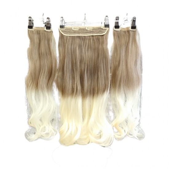 Ankara Fiber Sentetik Saç 1 Adet Yarımay 2 Adet Yan Çıt Çıt Açık Karamel Platin Ombre