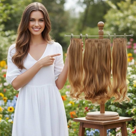 Ankara Fiber Sentetik Saç 1 Adet Yarımay 2 Adet Yan Çıt Çıt Karamel