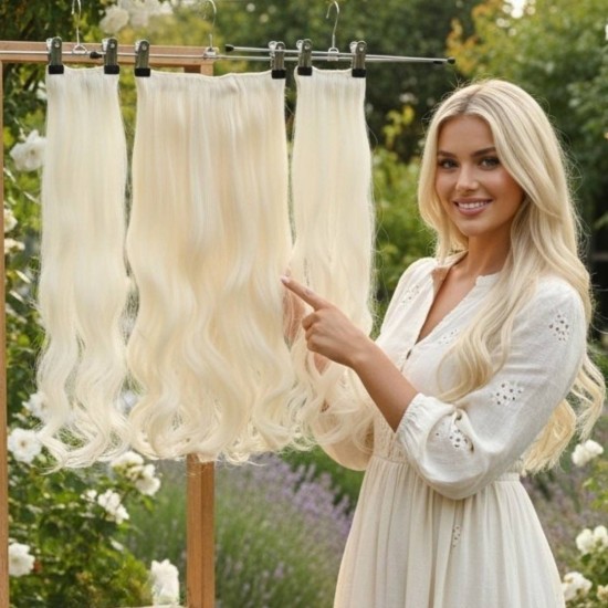 Ankara Fiber Sentetik Saç 1 Adet Yarımay 2 Adet Yan Çıt Çıt Açık Platin