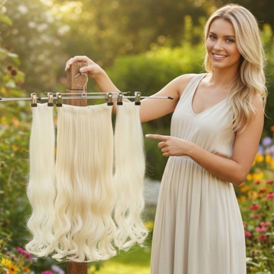 Ankara Fiber Sentetik Saç 1 Adet Yarımay 2 Adet Yan Çıt Çıt Açık Platin