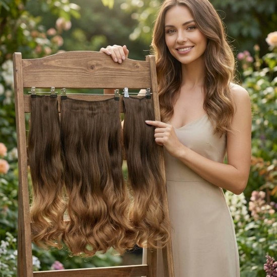 Ankara Fiber Sentetik Saç 1 Adet Yarımay 2 Adet Yan Çıt Çıt Fındık Kabuğu Ombre