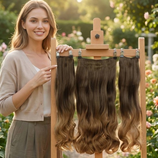 Ankara Fiber Sentetik Saç 1 Adet Yarımay 2 Adet Yan Çıt Çıt Fındık Kabuğu Ombre