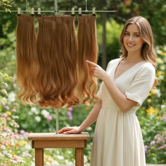 Ankara Fiber Sentetik Saç 1 Adet Yarımay 2 Adet Yan Çıt Çıt Kumral Karamel Ombre