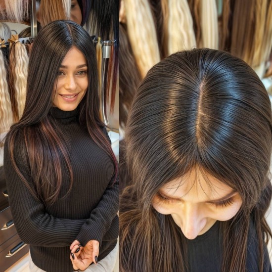 Gerçek Saç Peruk Tepe Kısmı Deri Görünümlü