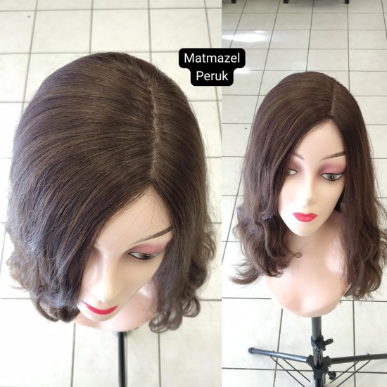 Yurt Dışı Gerçek Saç Peruk Tepe Kısmı Deri Görünümlü Bayan Peruk-5