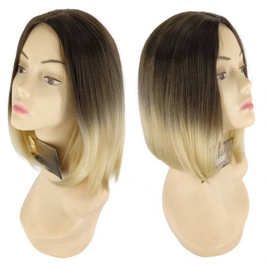 Ankara Kızılay Kaliteli Fiber Sentetik Peruk Koyu Kumral Platin Ombre Kısa Küt