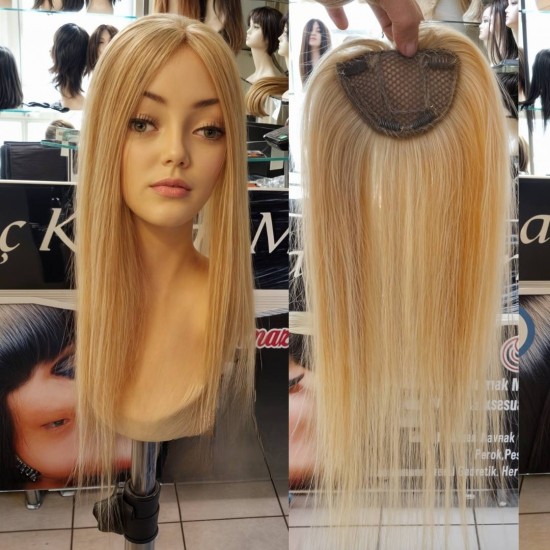 Tepelik Saç Gerçek Saç Tepe Kısmı Deri Görünümlü Platin Renk