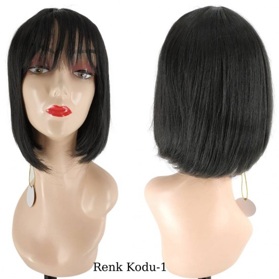 Ankara Kızılay Ucuz Fiber Sentetik Peruk Kısa Küt Model Siyah