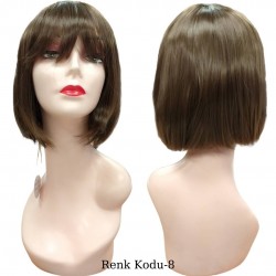 Ankara Kızılay Ucuz Fiber Sentetik Peruk Kısa Küt Model Koyu Kumral