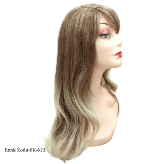 Ankara Kızılay Ucuz Fiber Sentetik Peruk Dalgalı Uzun Küllü Platin Ombre