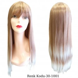 Ankara Kızılay En Ucuz Fiber Sentetik Peruk Düz Uzun Dore Sarı Beyaz Ombre