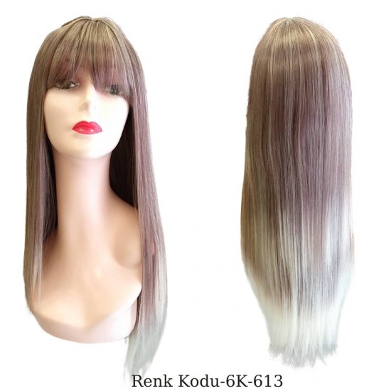 Ankara Kızılay En Ucuz Fiber Sentetik Peruk Düz Uzun Küllü Platin Ombre
